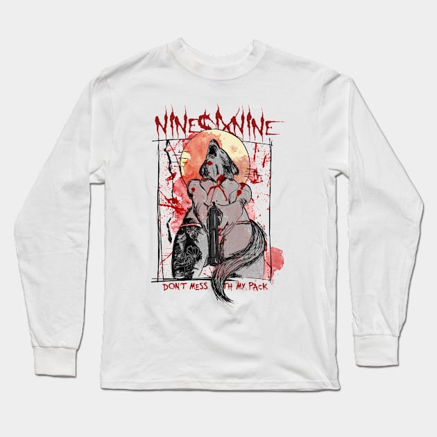 Werewolf Sexy Tattooed Woman with Gun Long Sleeve T-Shirt by NINE69